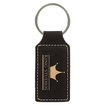 Leatherette Rectangle Keychain 2.75" x 1.25" / Black/Gold