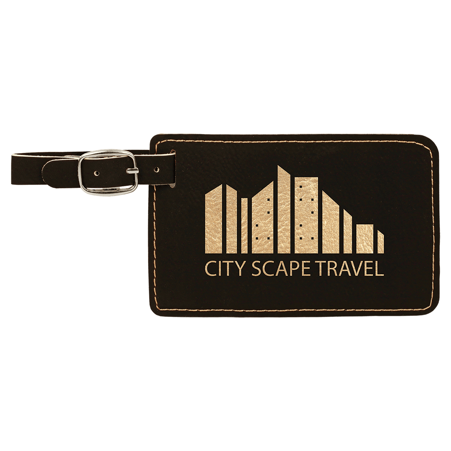 Leatherette Luggage Tag 4 1/4" x 2 3/4" / Black/Gold