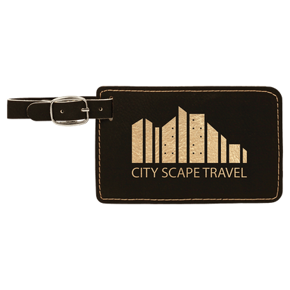 Leatherette Luggage Tag 4 1/4" x 2 3/4" / Black/Gold