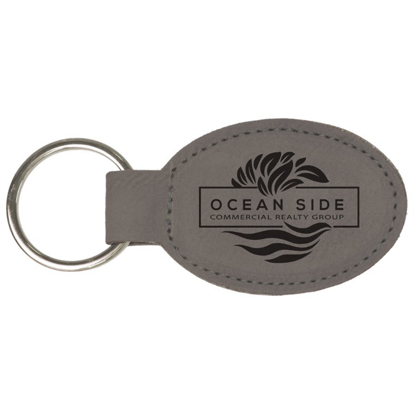 Leatherette Oval Keychain 3" x 1.75" / Gray