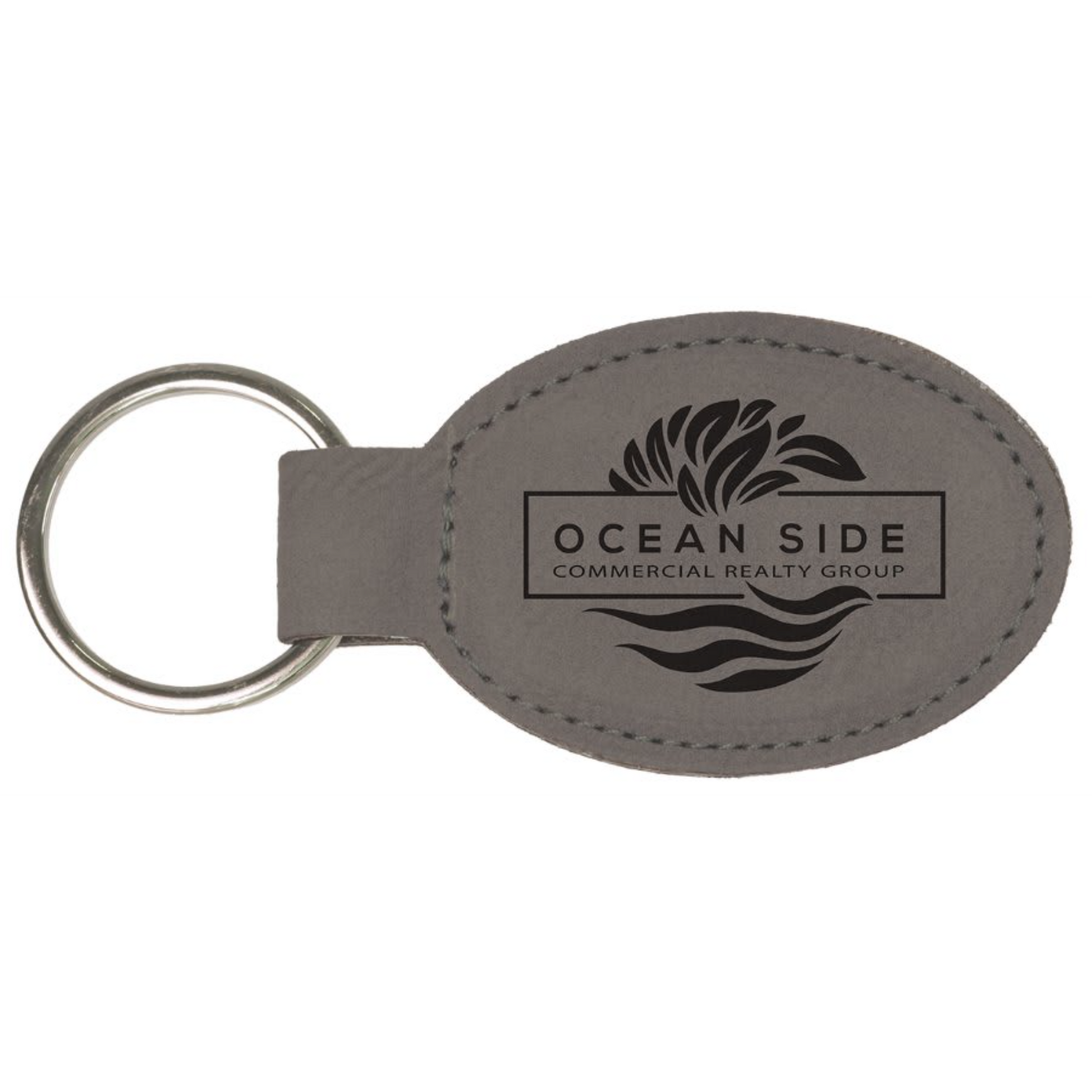 Leatherette Oval Keychain 3" x 1.75" / Gray