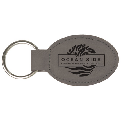 Leatherette Oval Keychain 3" x 1.75" / Gray