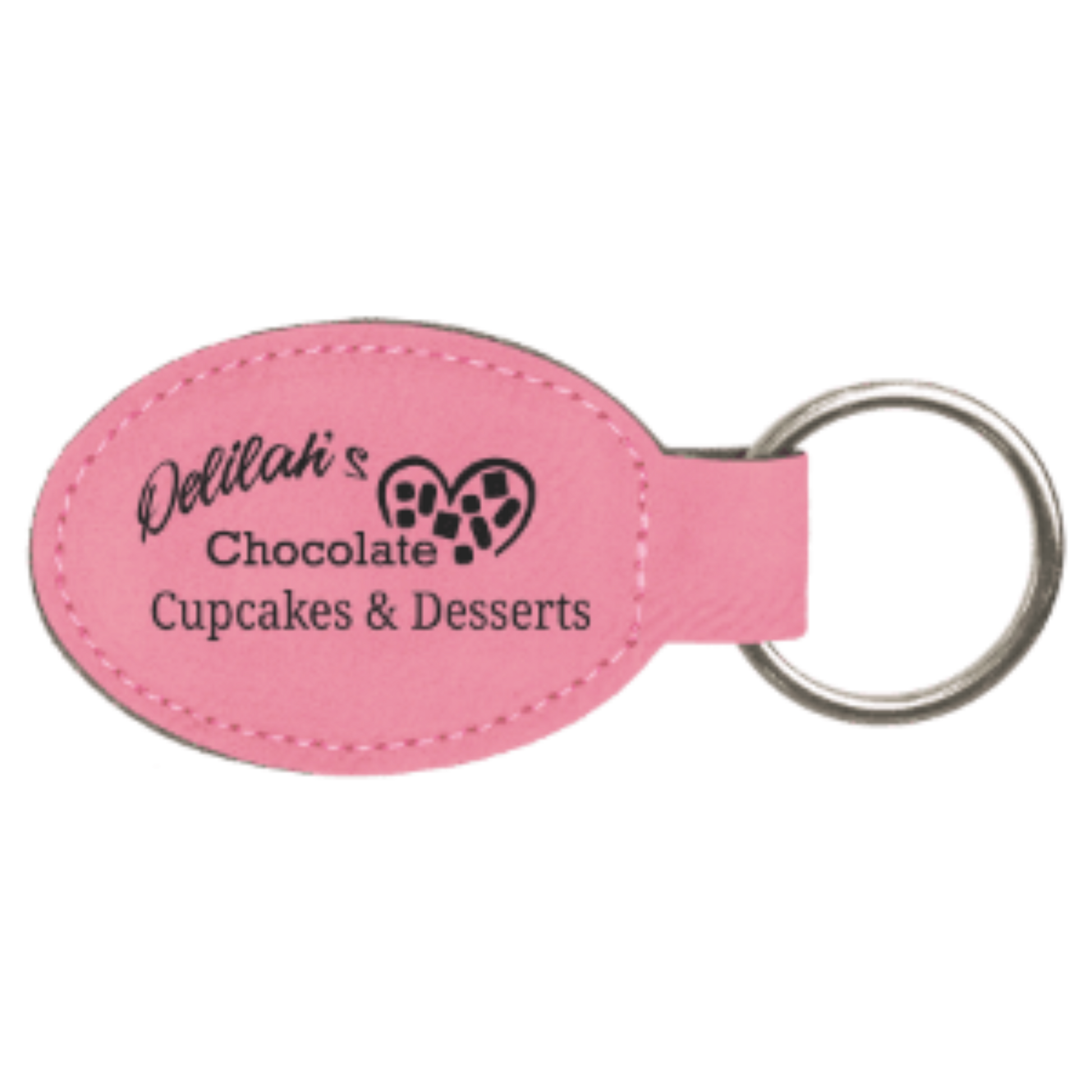 Leatherette Oval Keychain 3" x 1.75" / Pink