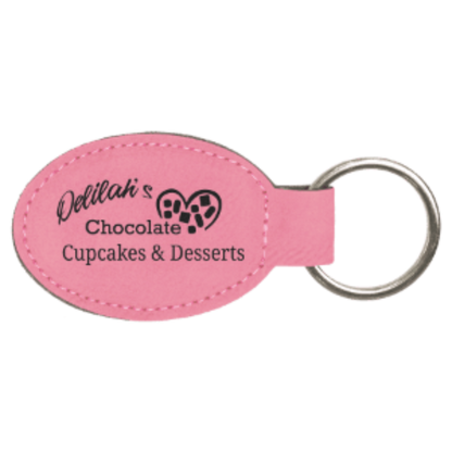 Leatherette Oval Keychain 3" x 1.75" / Pink