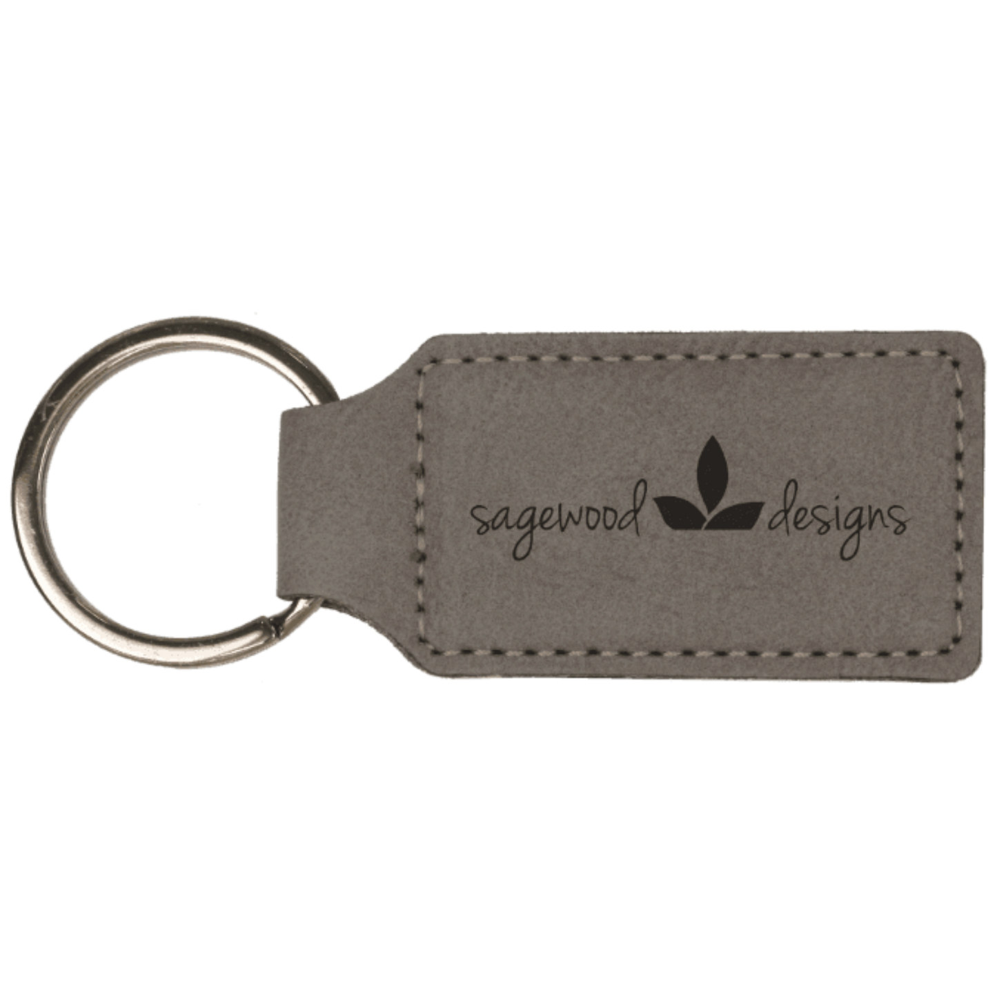 Leatherette Rectangle Keychain 2.75" x 1.25" / Gray
