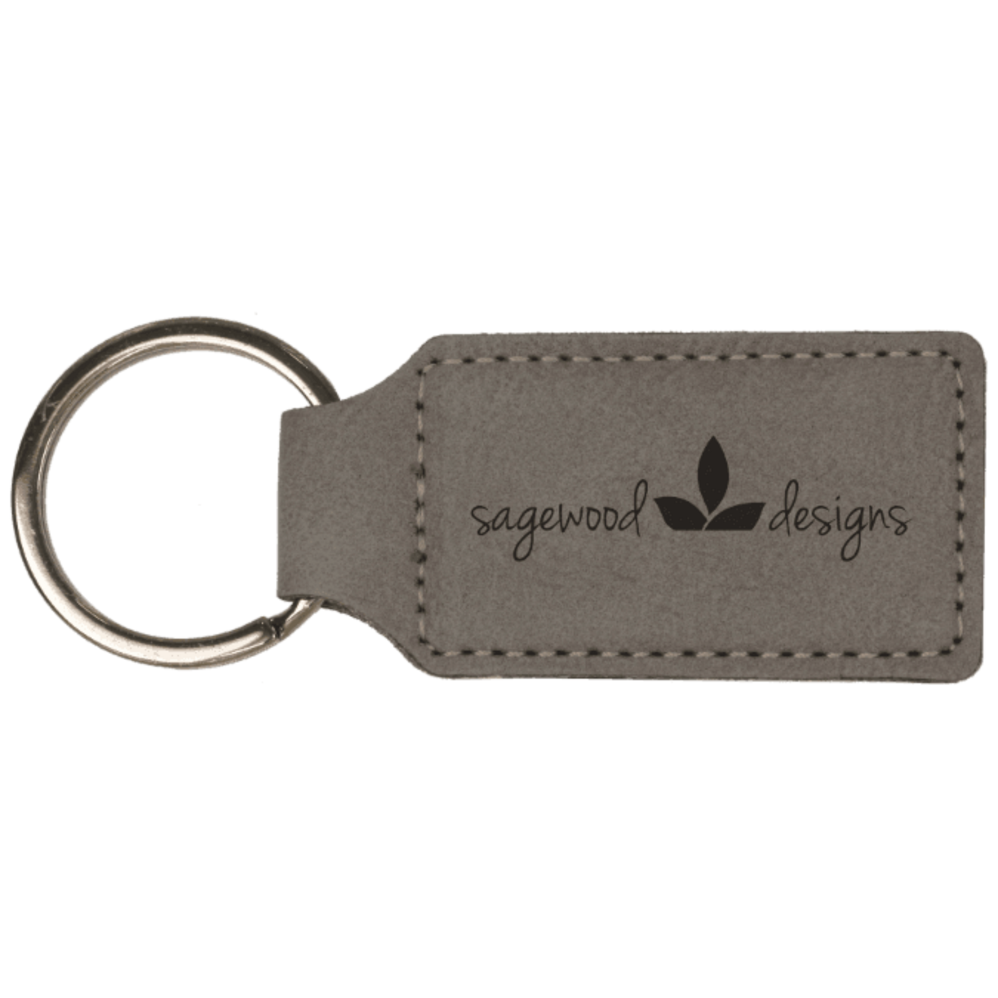 Leatherette Rectangle Keychain 2.75" x 1.25" / Gray
