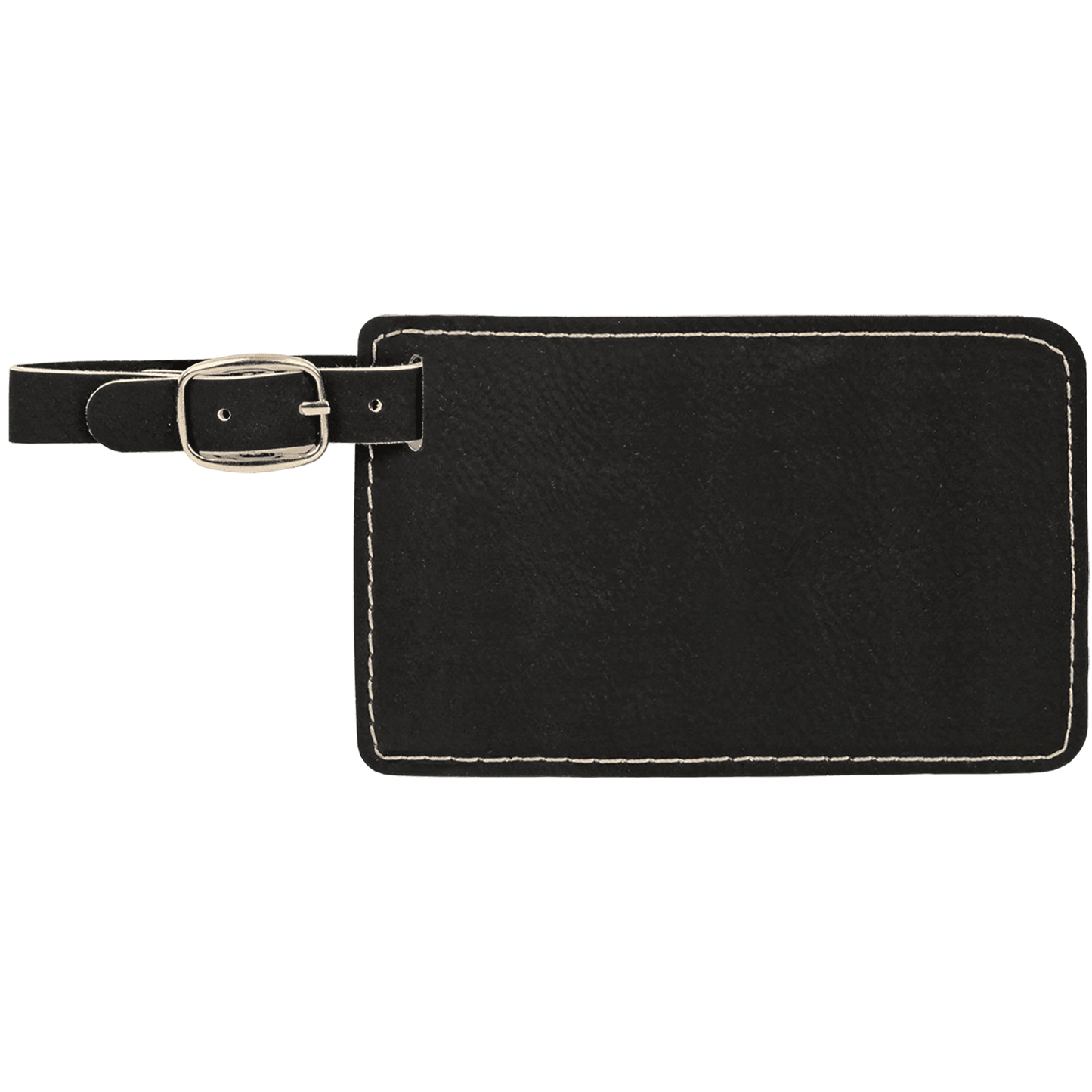 Leatherette Luggage Tag 4 1/4" x 2 3/4" / Black/Silver
