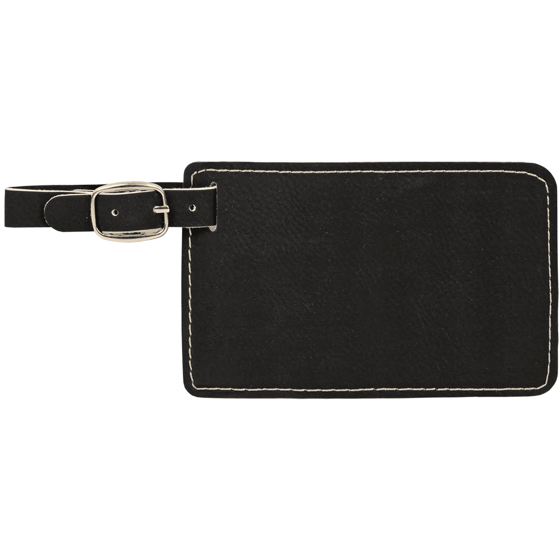 Leatherette Luggage Tag 4 1/4" x 2 3/4" / Black/Silver