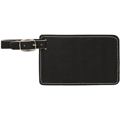 Leatherette Luggage Tag 4 1/4" x 2 3/4" / Black/Silver