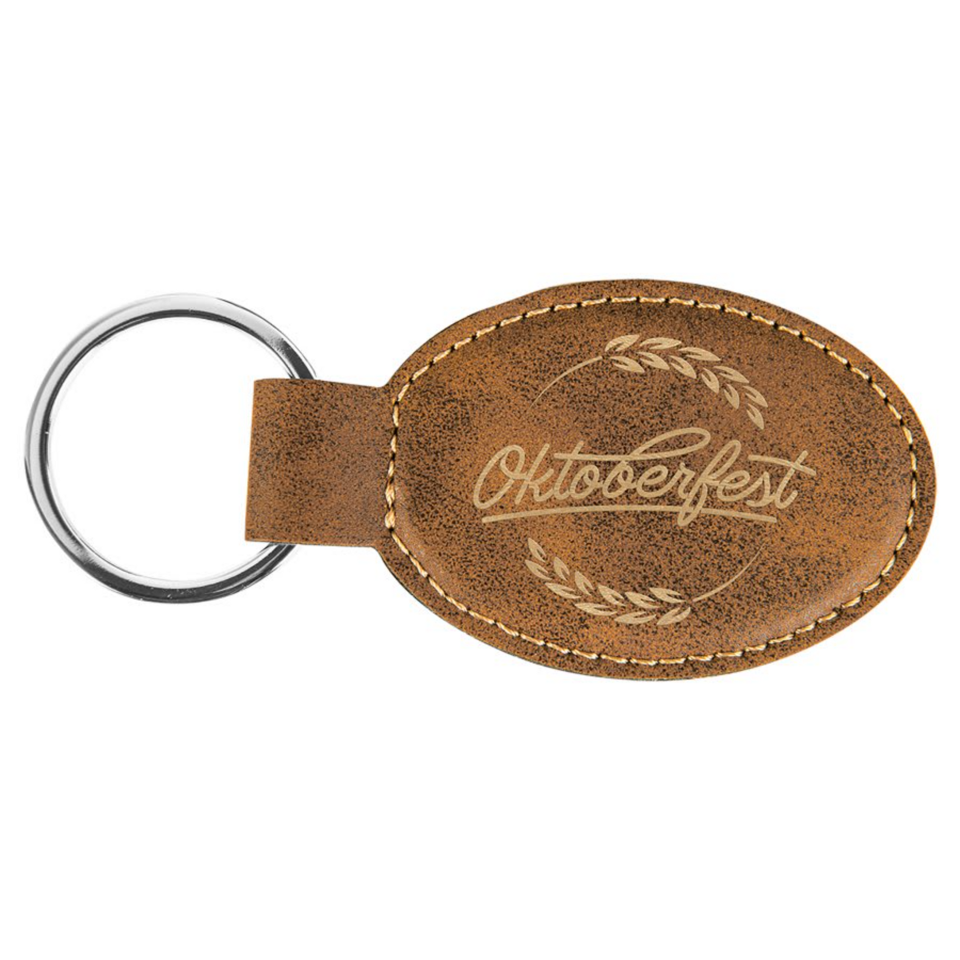 Leatherette Oval Keychain 3" x 1.75" / Rustic/Gold