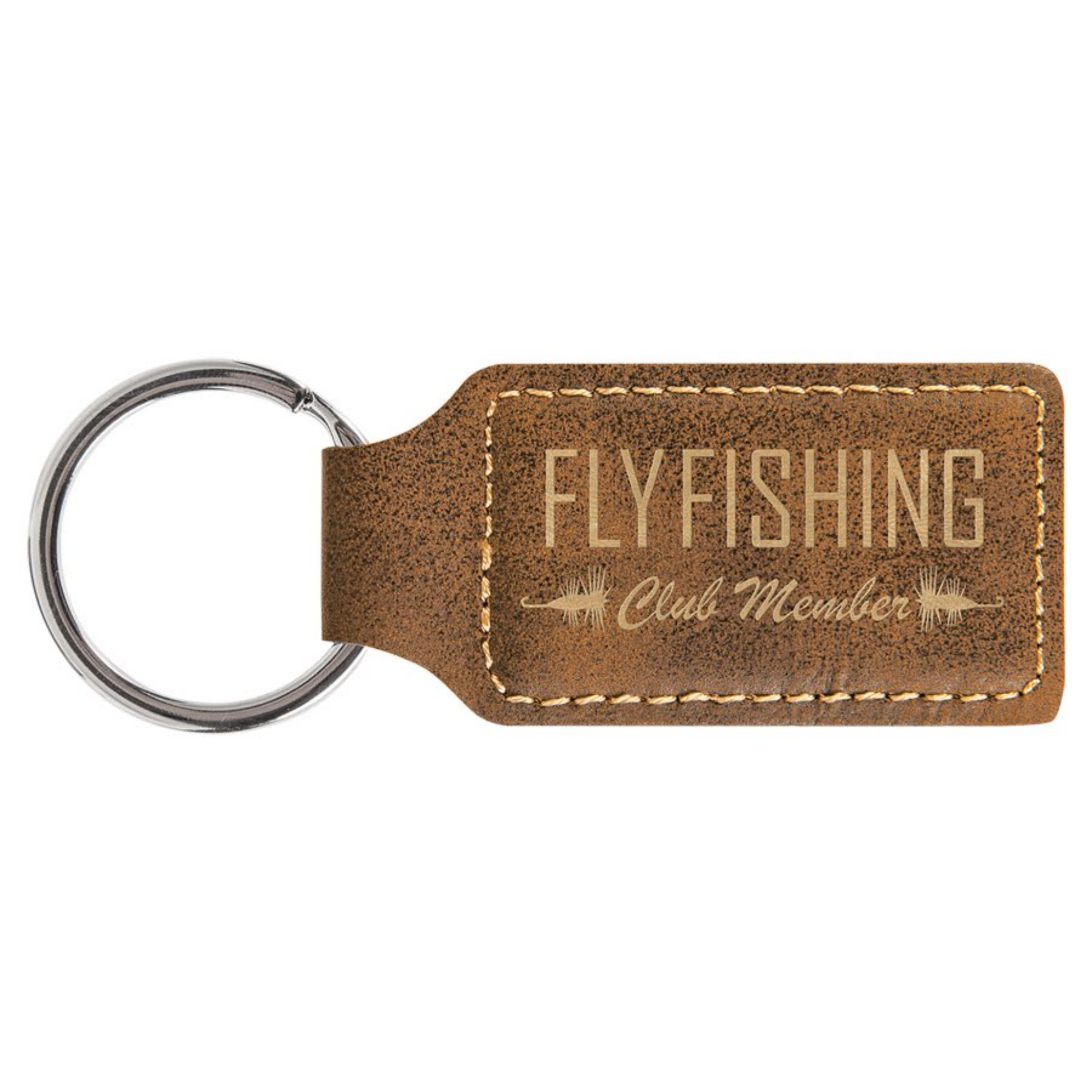 Leatherette Rectangle Keychain 2.75" x 1.25" / Rustic/Gold