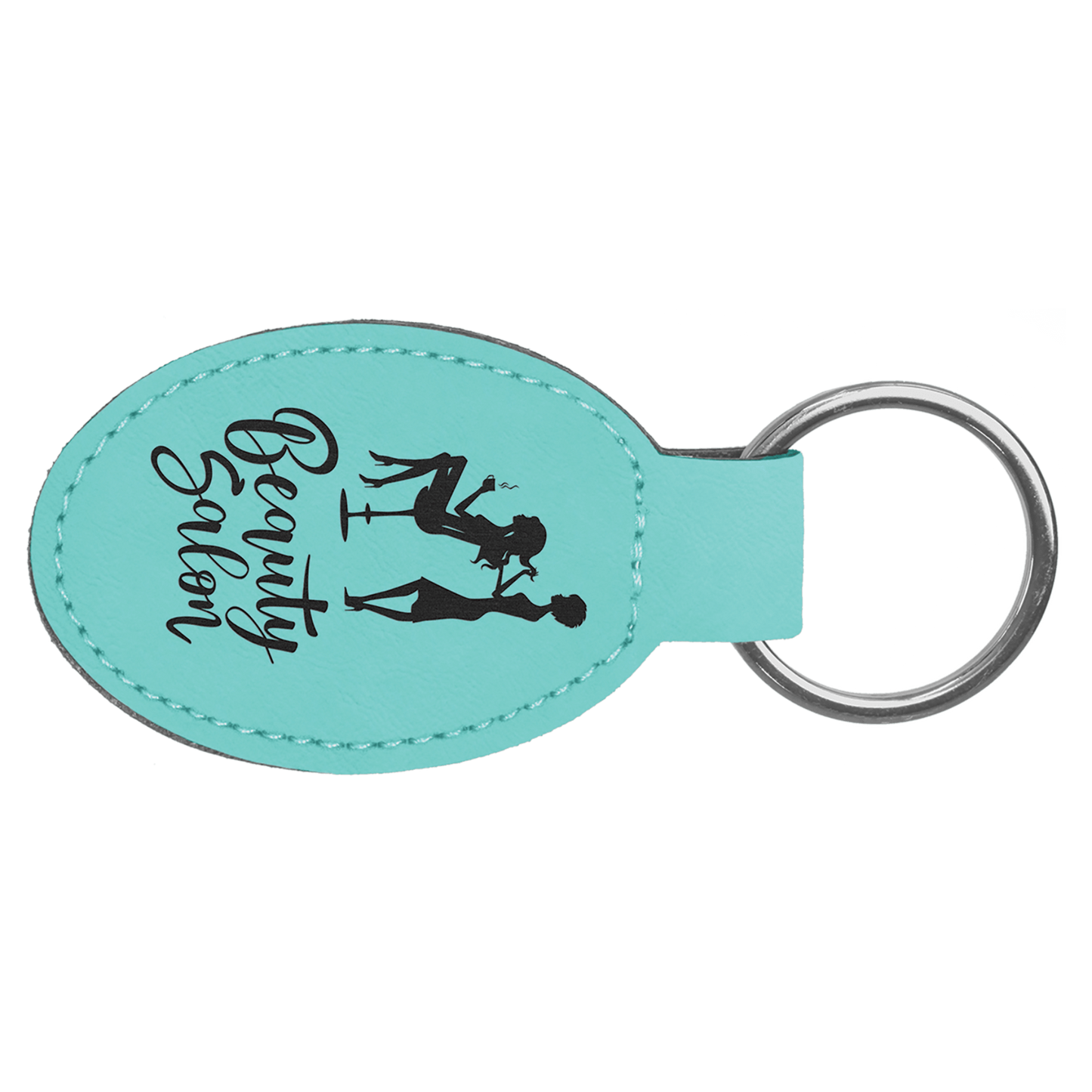 Leatherette Oval Keychain 3" x 1.75" / Teal