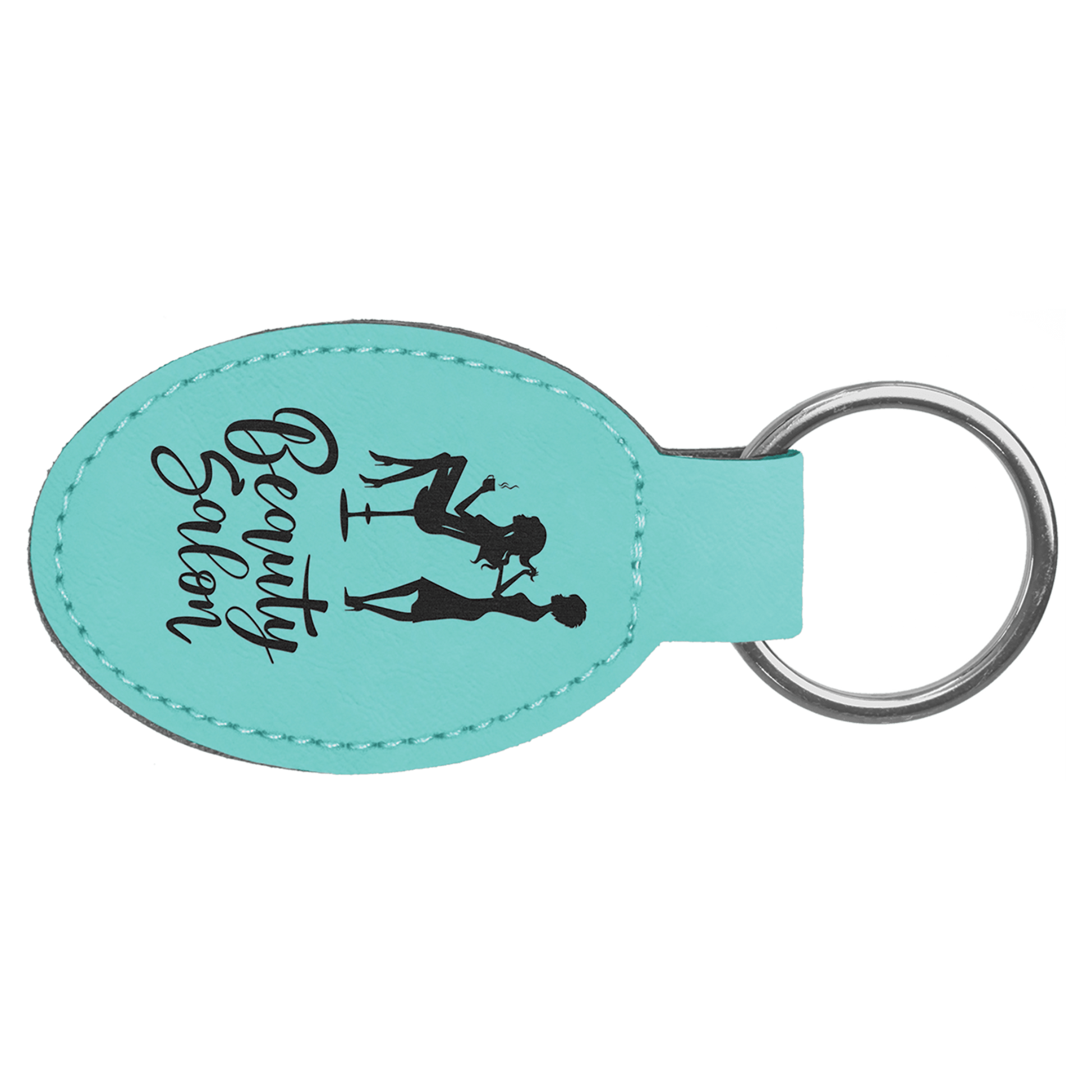 Leatherette Oval Keychain 3" x 1.75" / Teal
