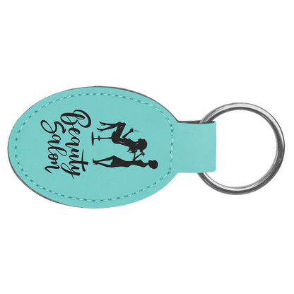 Leatherette Oval Keychain 3" x 1.75" / Teal