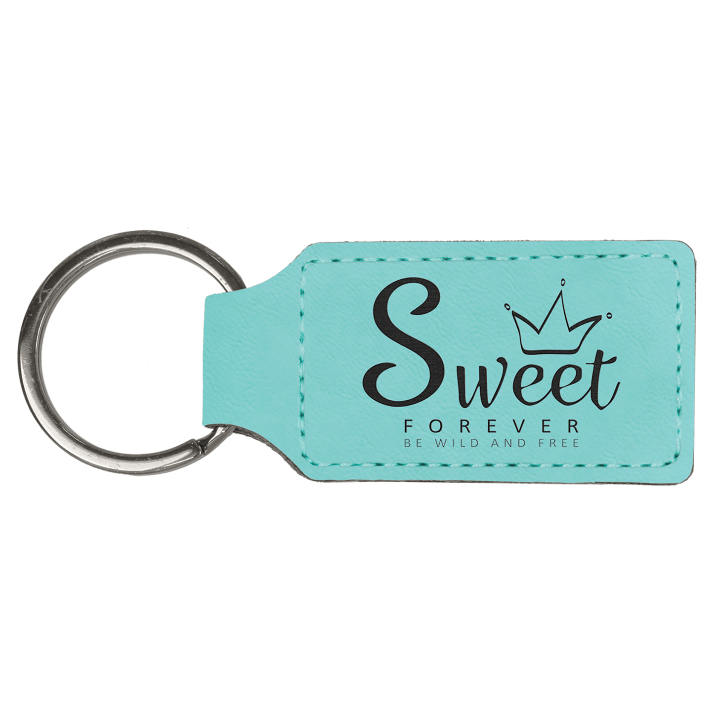 Leatherette Rectangle Keychain 2.75" x 1.25" / Teal