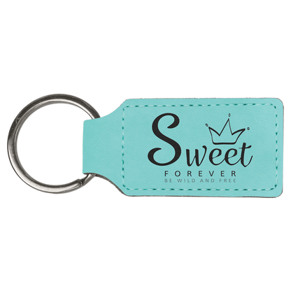 Leatherette Rectangle Keychain 2.75" x 1.25" / Teal