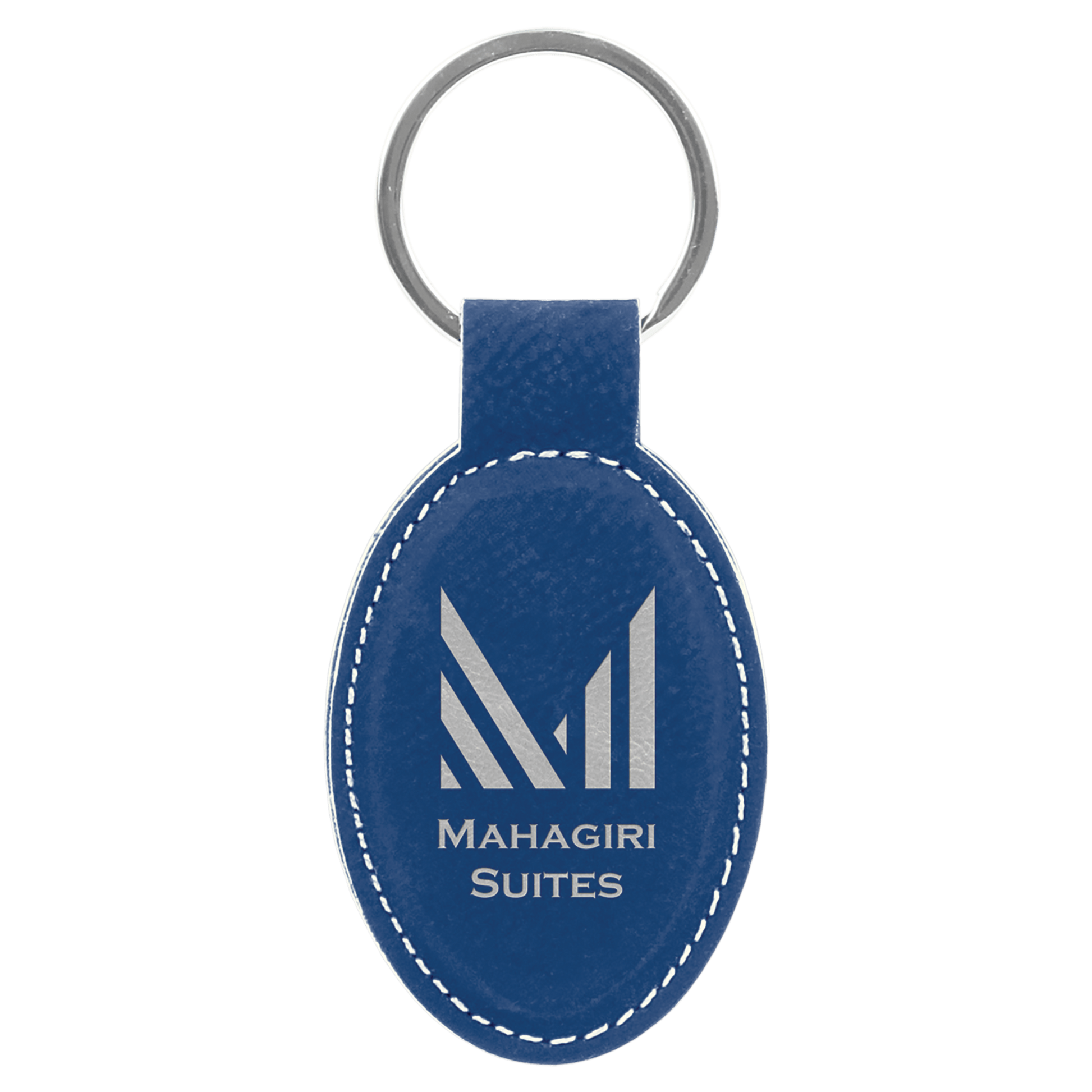 Leatherette Oval Keychain 3" x 1.75" / Blue/Silver