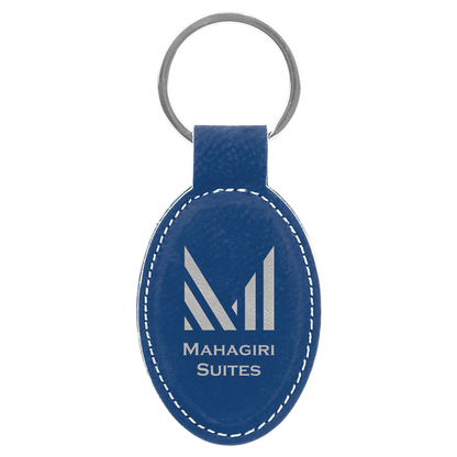 Leatherette Oval Keychain 3" x 1.75" / Blue/Silver