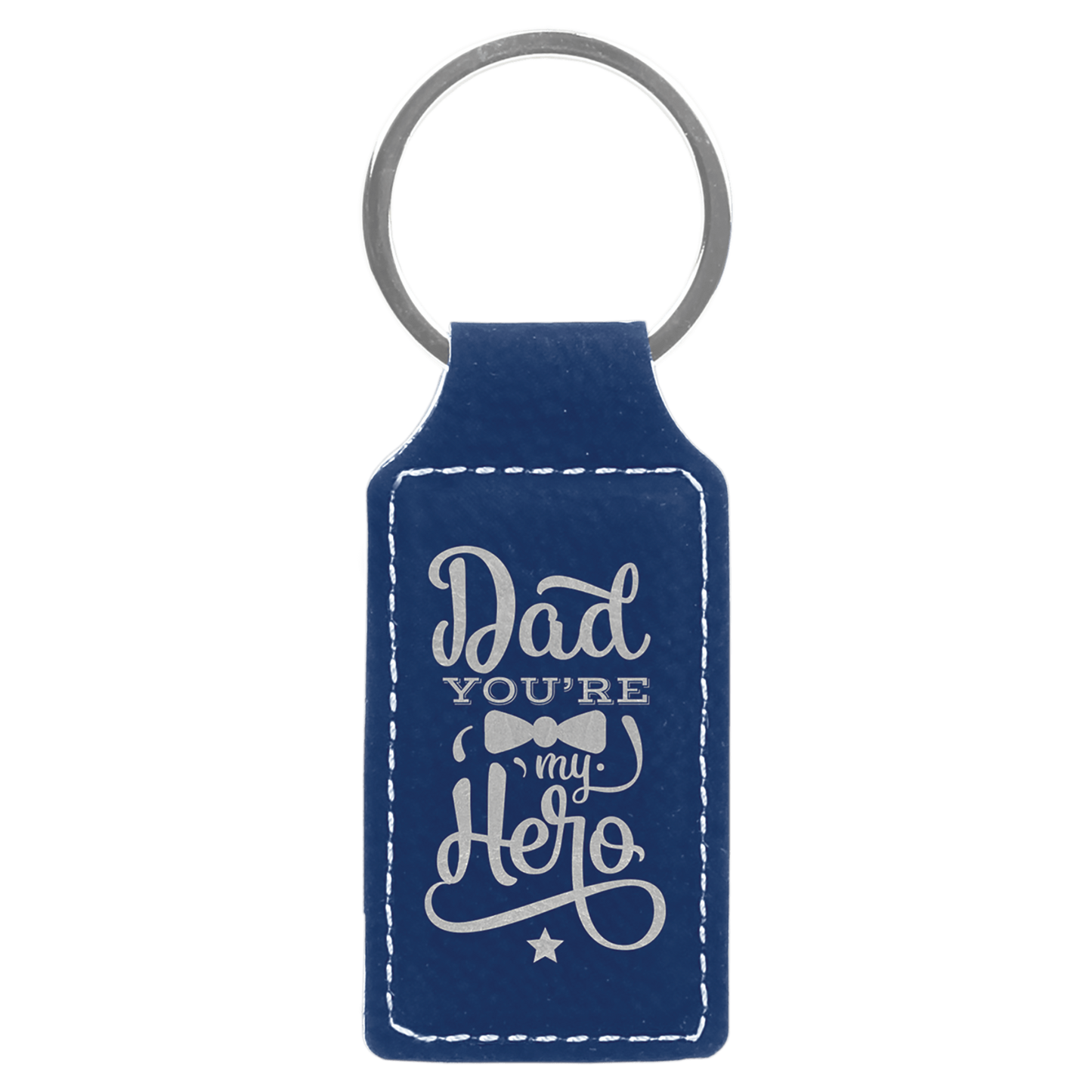 Leatherette Rectangle Keychain 2.75" x 1.25" / Blue/Silver