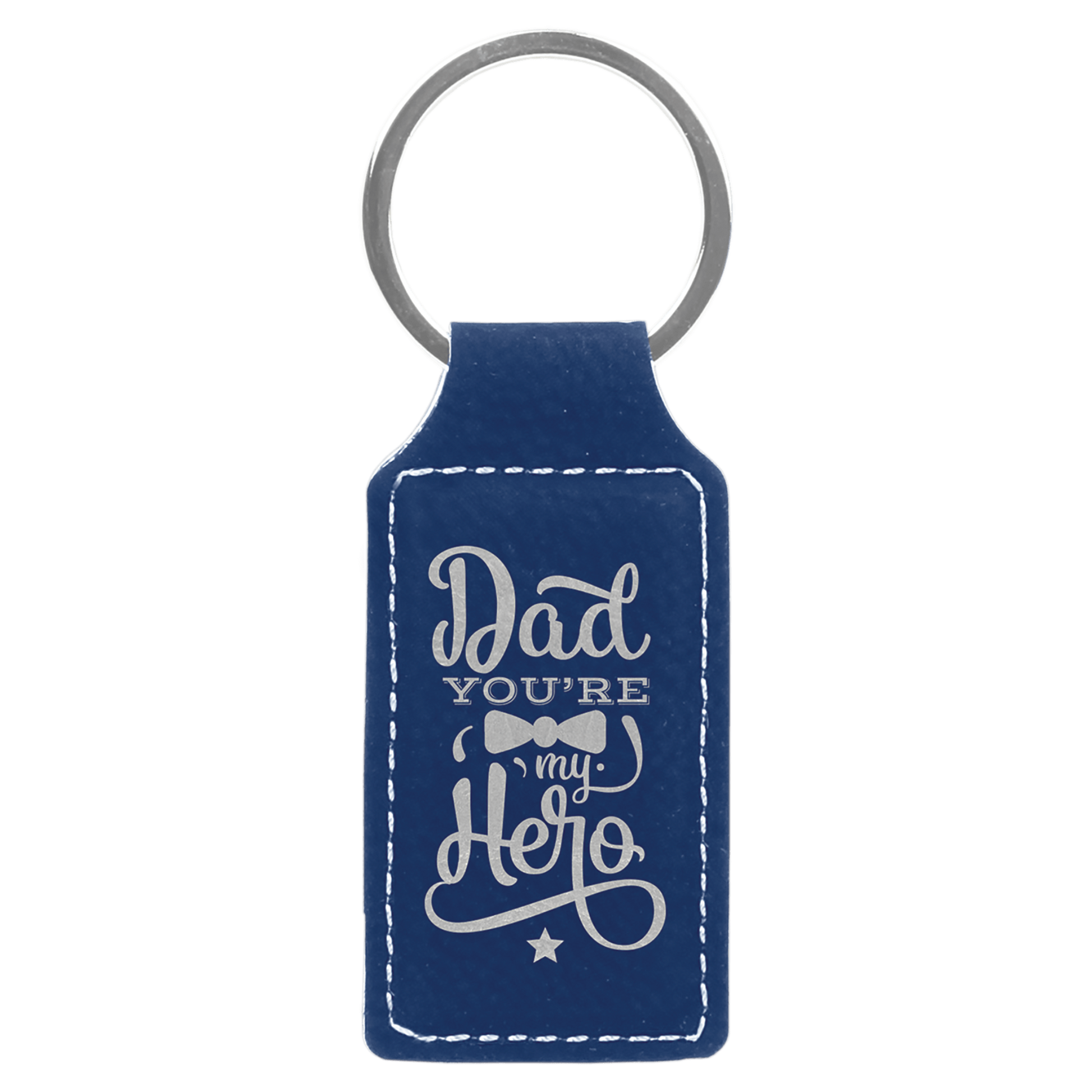 Leatherette Rectangle Keychain 2.75" x 1.25" / Blue/Silver