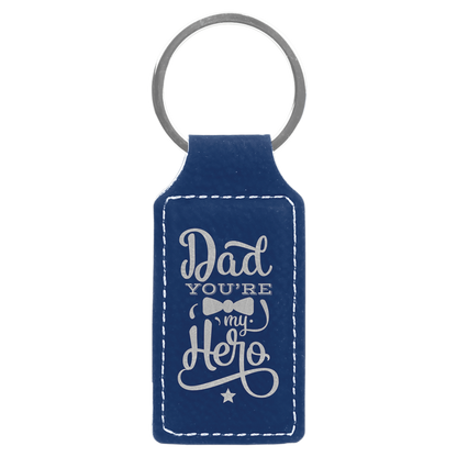 Leatherette Rectangle Keychain 2.75" x 1.25" / Blue/Silver