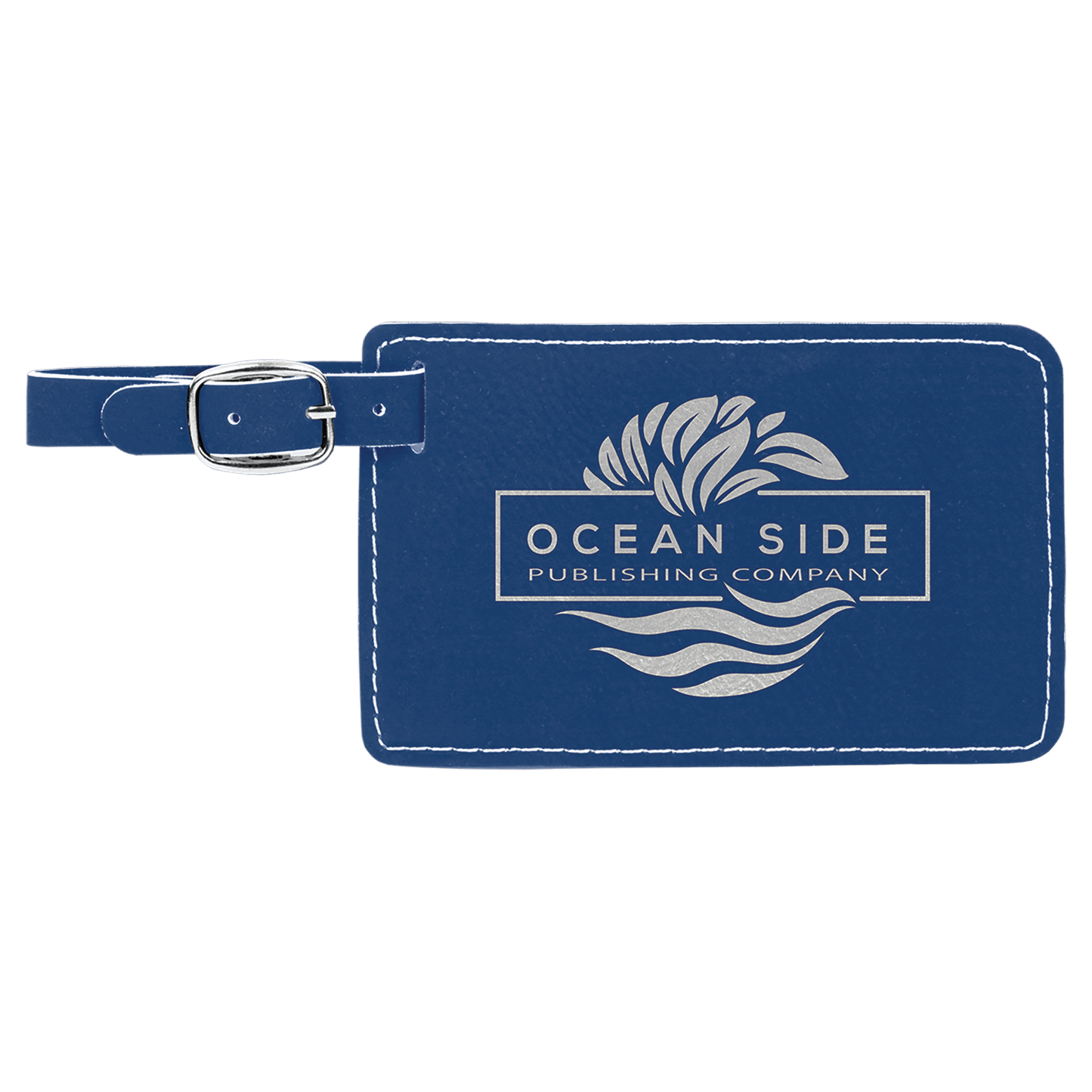 Leatherette Luggage Tag 4 1/4" x 2 3/4" / Blue/Silver
