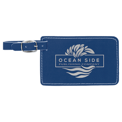 Leatherette Luggage Tag 4 1/4" x 2 3/4" / Blue/Silver
