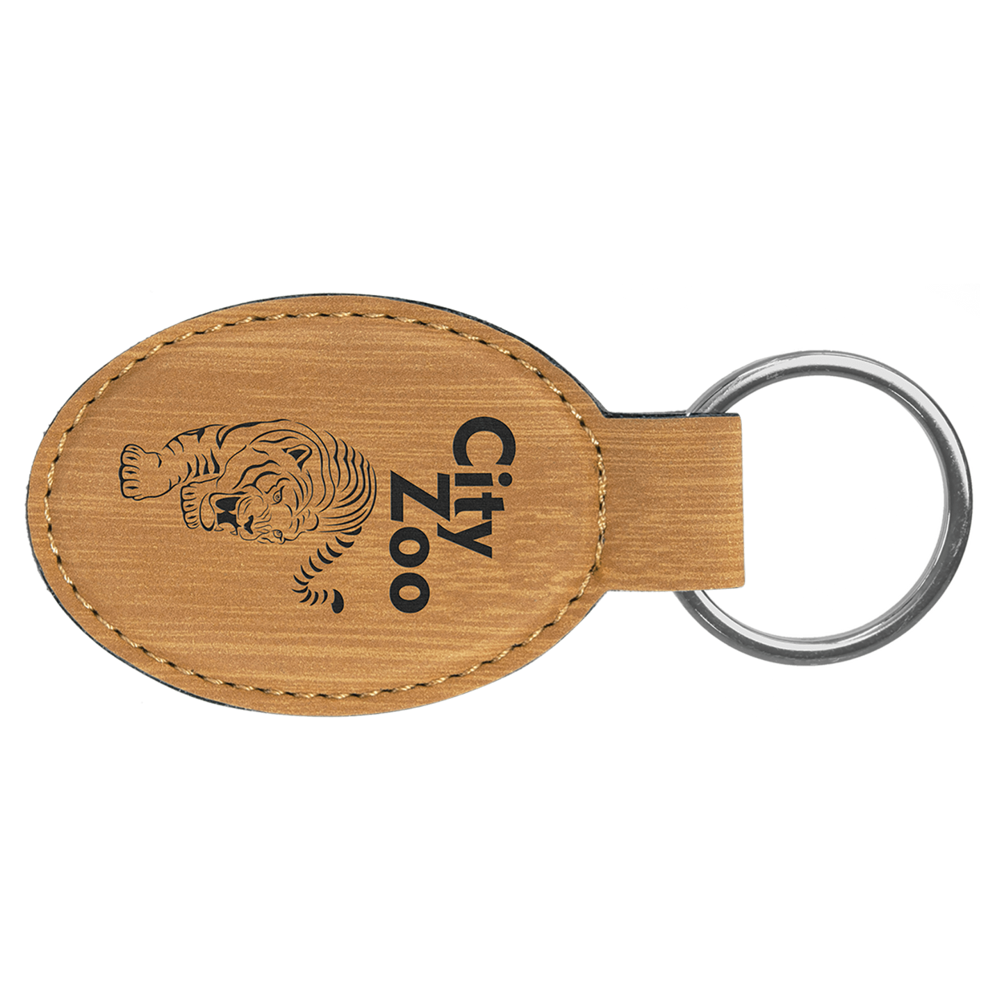 Leatherette Oval Keychain 3" x 1.75" / Bamboo