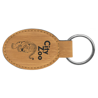 Leatherette Oval Keychain 3" x 1.75" / Bamboo