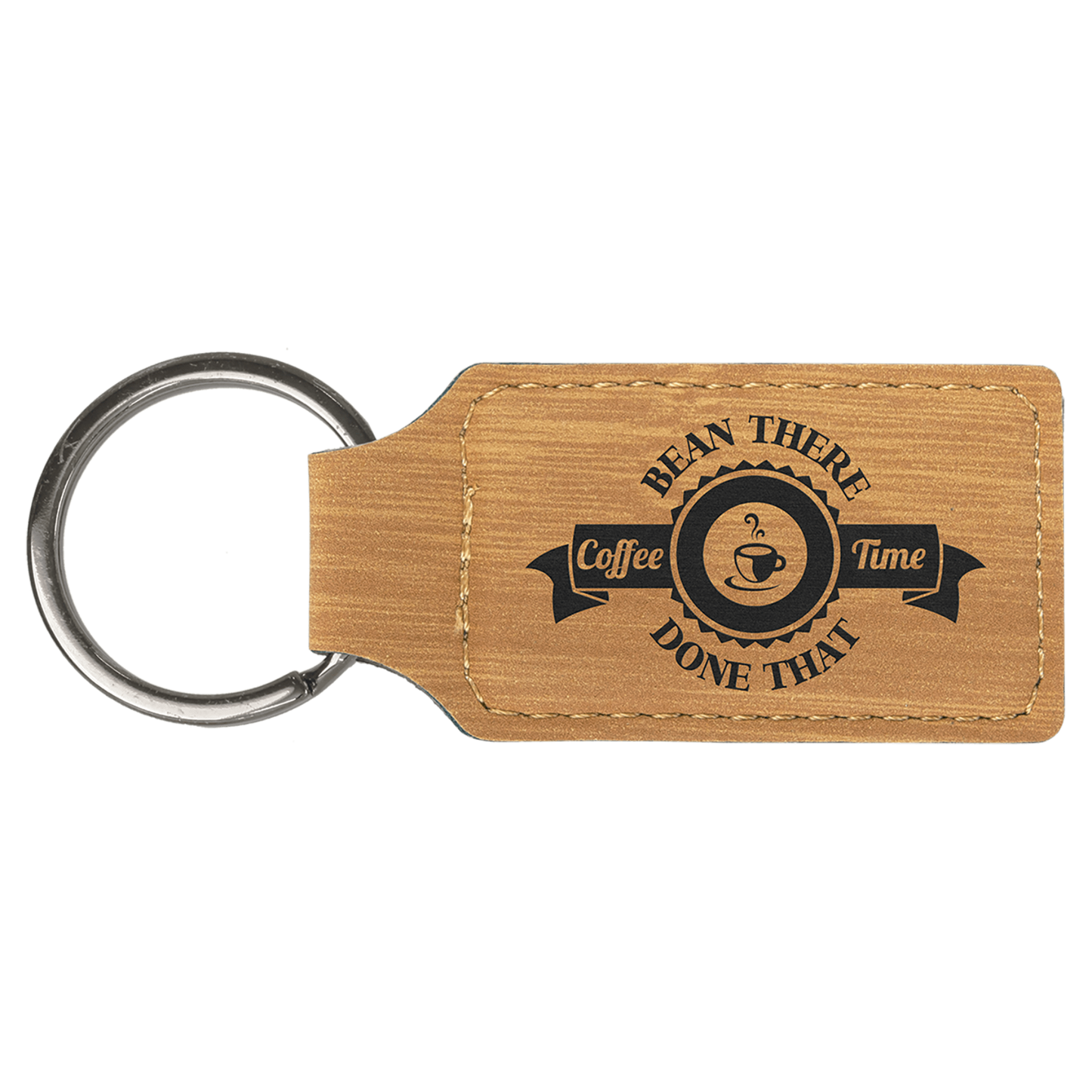 Leatherette Rectangle Keychain 2.75" x 1.25" / Bamboo