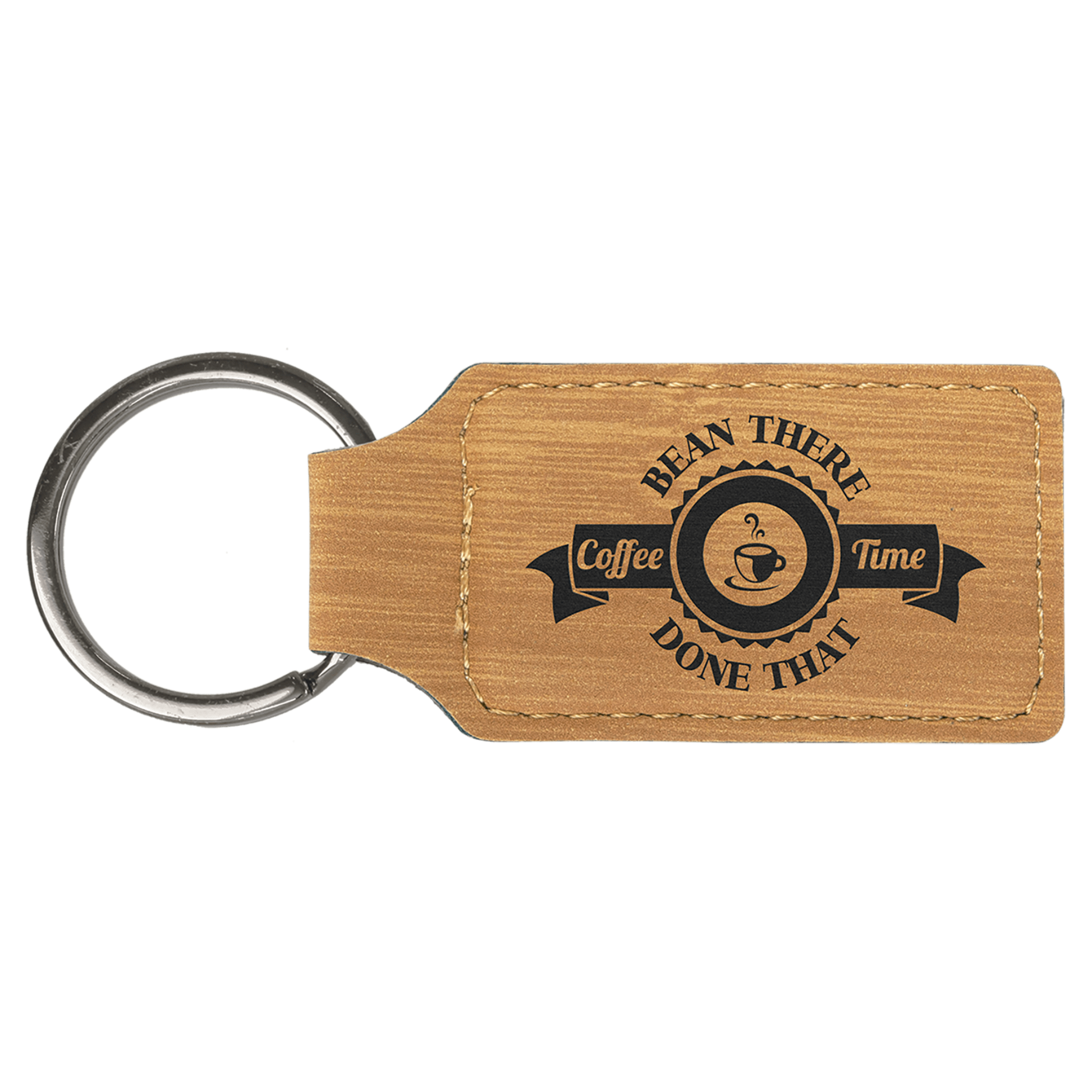Leatherette Rectangle Keychain 2.75" x 1.25" / Bamboo
