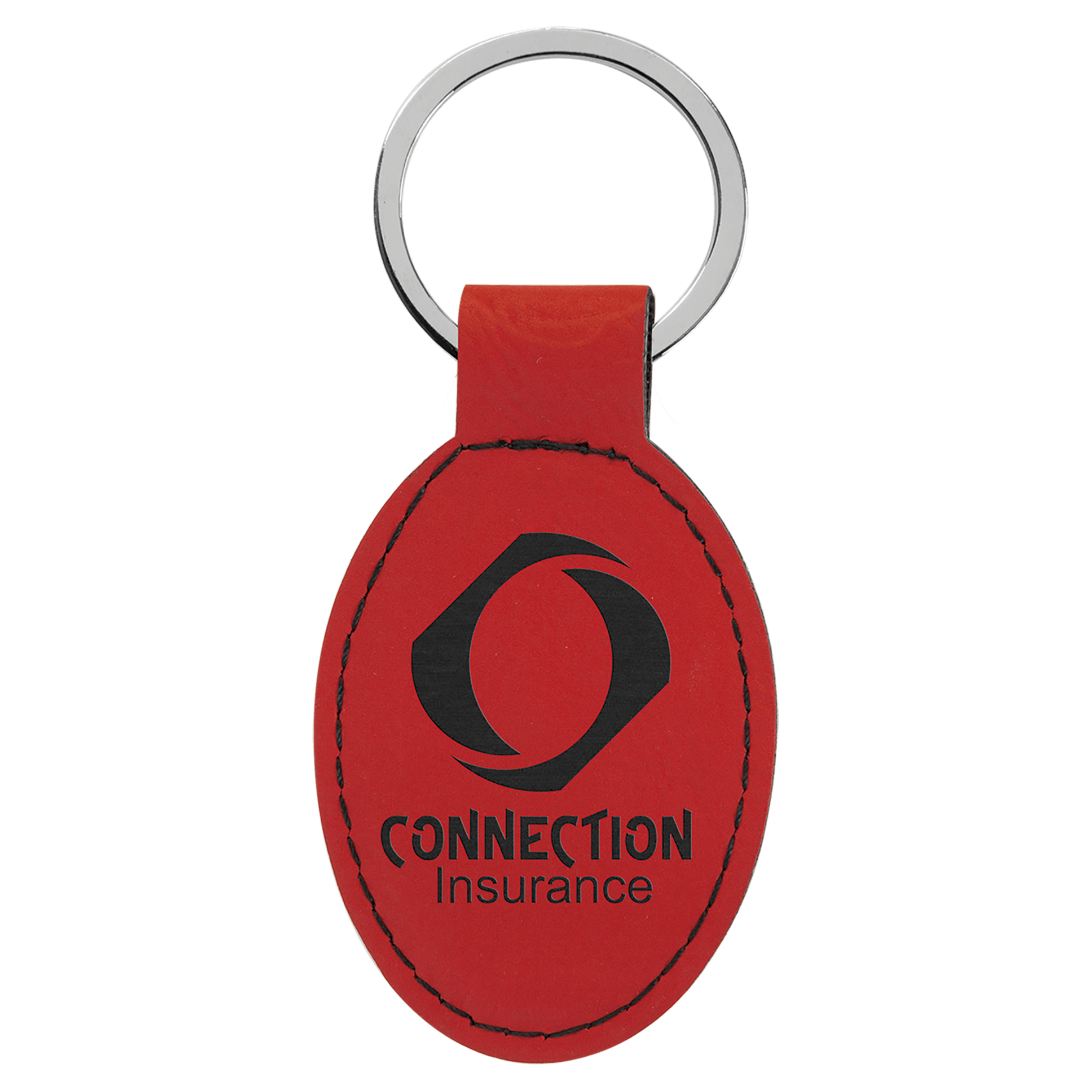 Leatherette Oval Keychain 3" x 1.75" / Red
