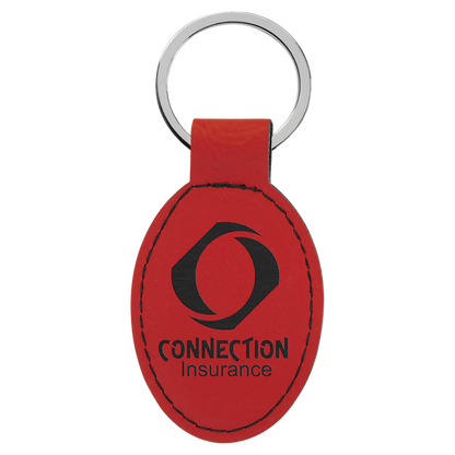 Leatherette Oval Keychain 3" x 1.75" / Red