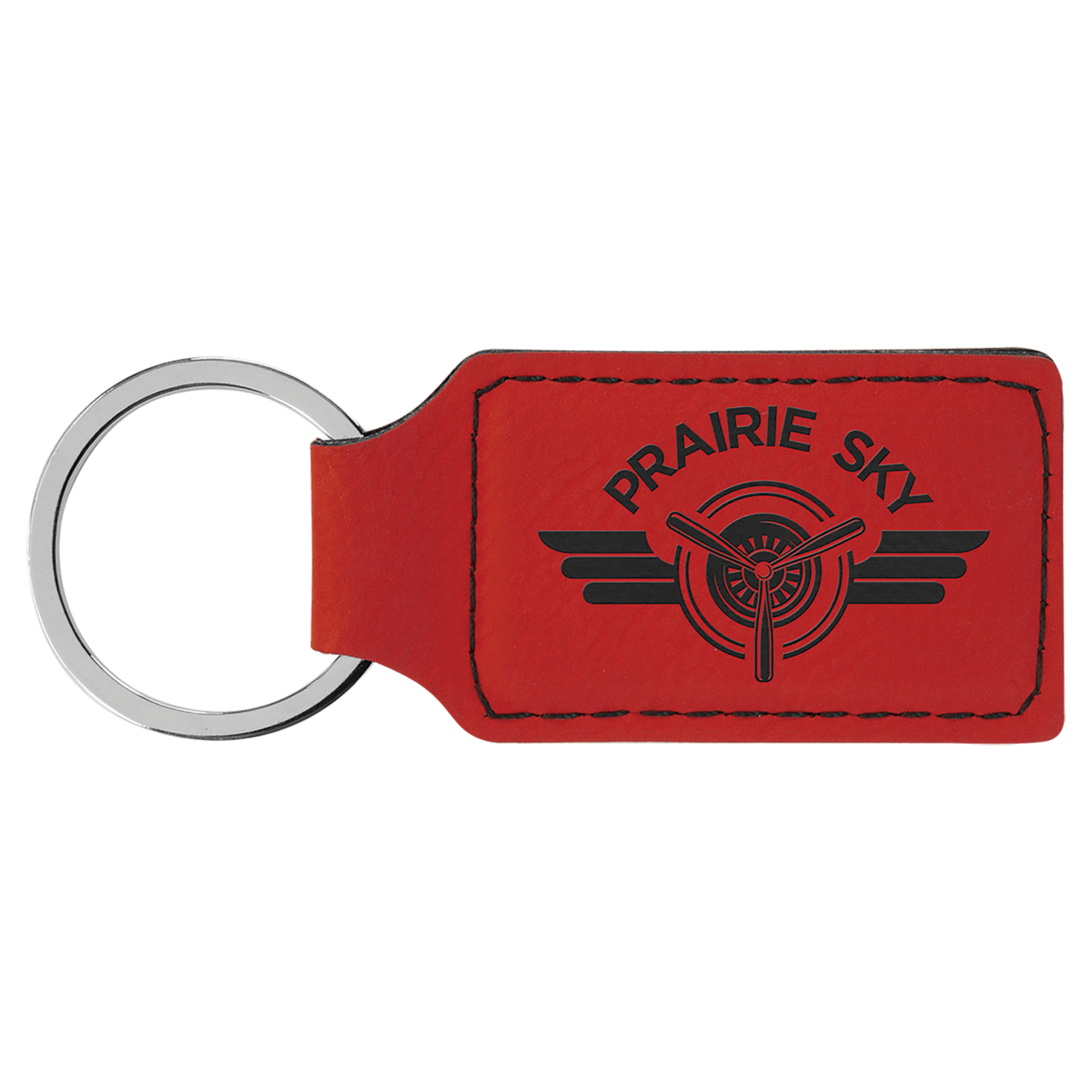 Leatherette Rectangle Keychain 2.75" x 1.25" / Red