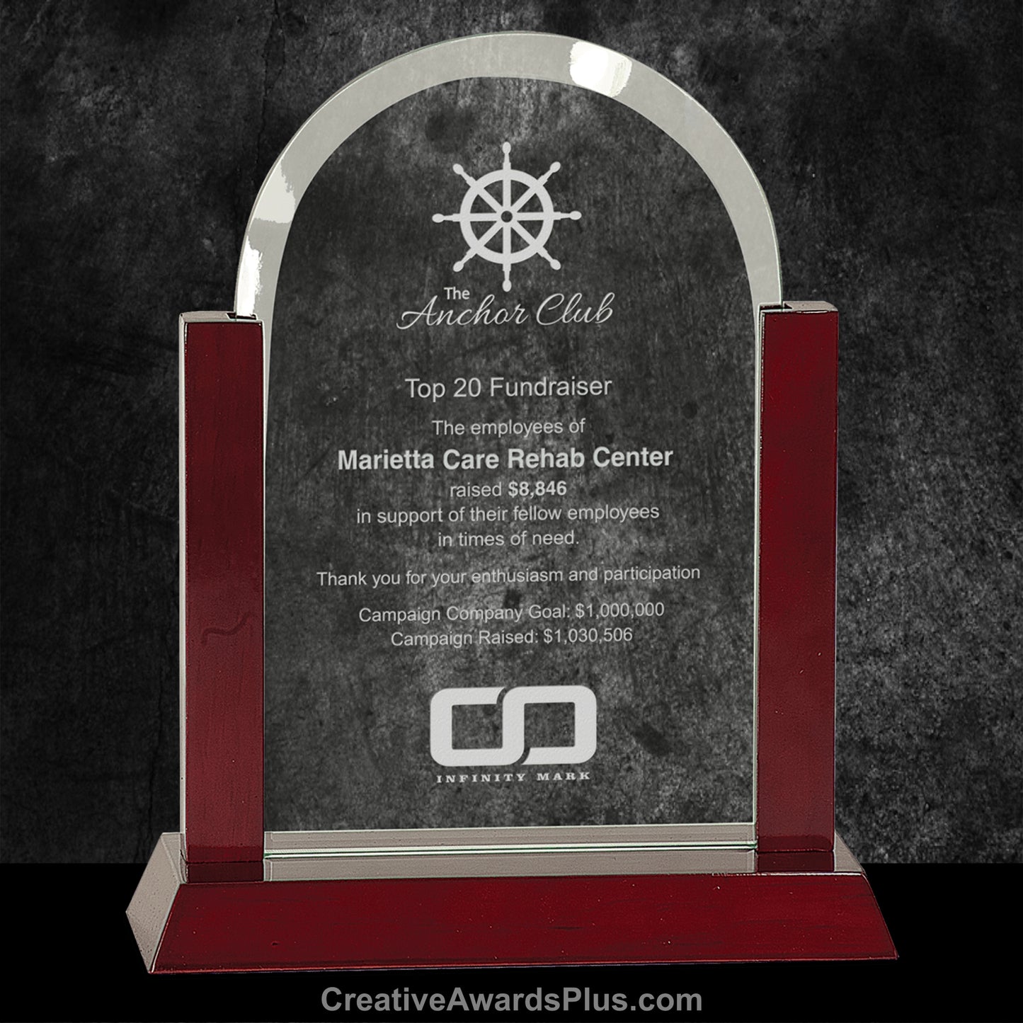 Domed Glass Rosewood Award 9" / Rosewood