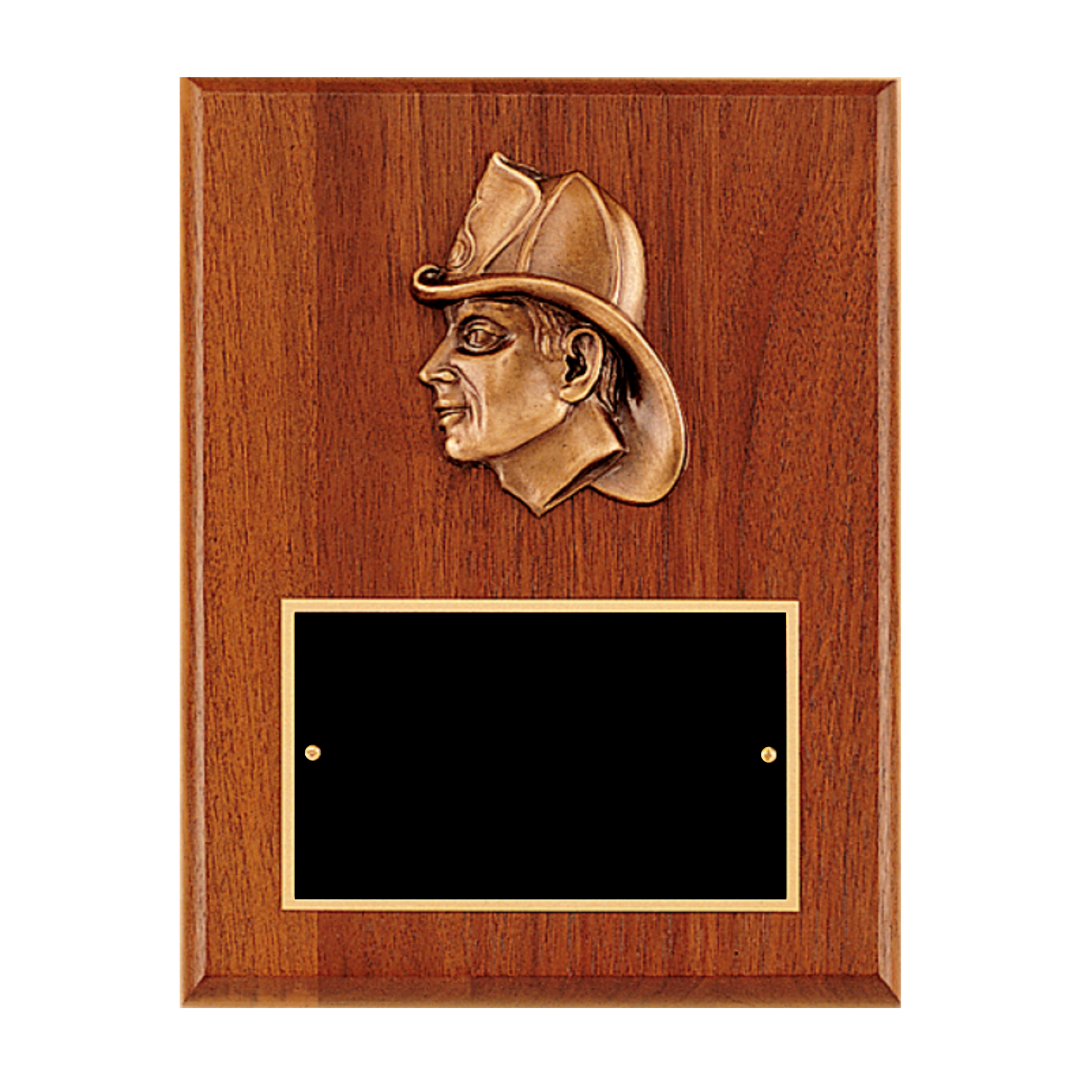 Fireman Award with Antique Bronze Finish Casting. 7" x 9" / Walnut
