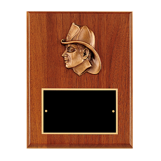 Fireman Award with Antique Bronze Finish Casting. 7" x 9" / Walnut
