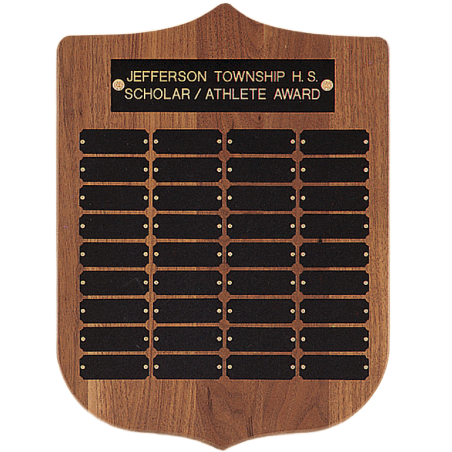 American Walnut Shield Perpetual Plaque 41 12" x 16" / Walnut / 36 Plates