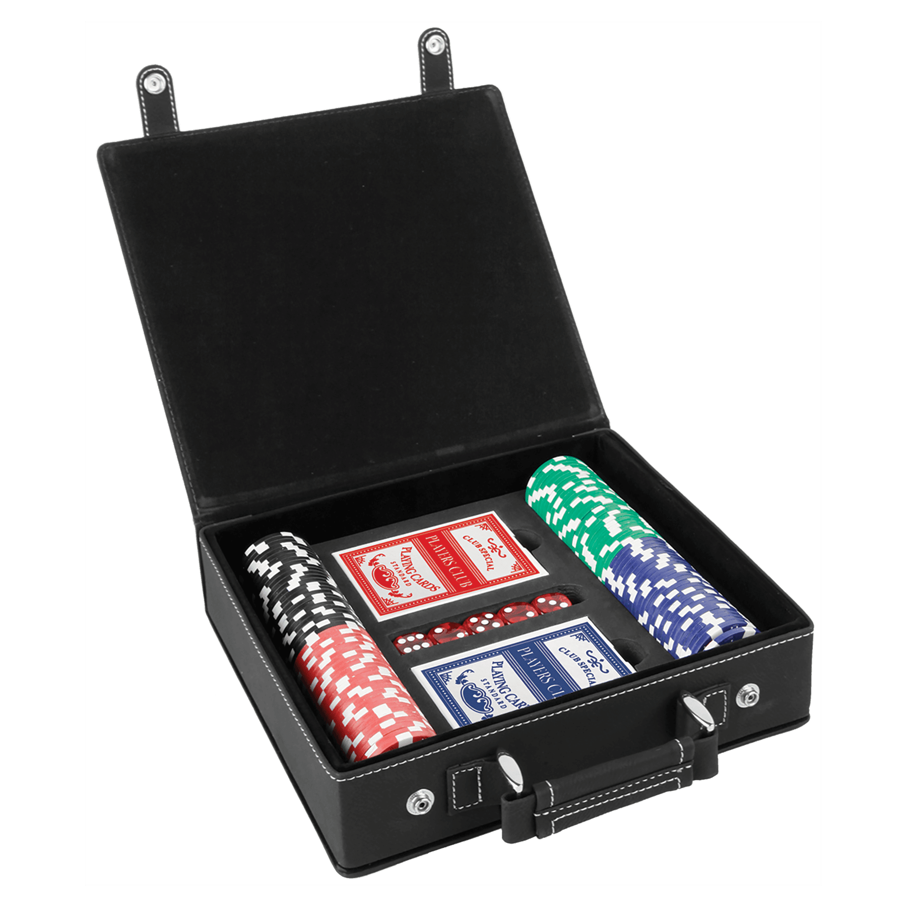 Leatherette Poker Gift Set 8 7/8"(L) x 7.75"(W) x 2.25"(H) / Black/Silver