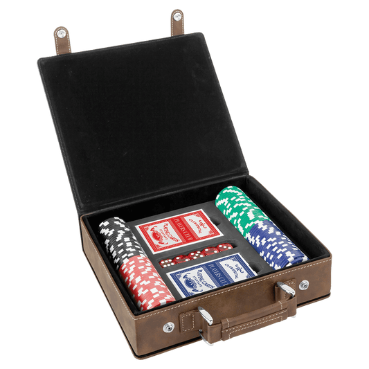 Leatherette Poker Gift Set 8 7/8"(L) x 7.75"(W) x 2.25"(H) / Rustic Brown