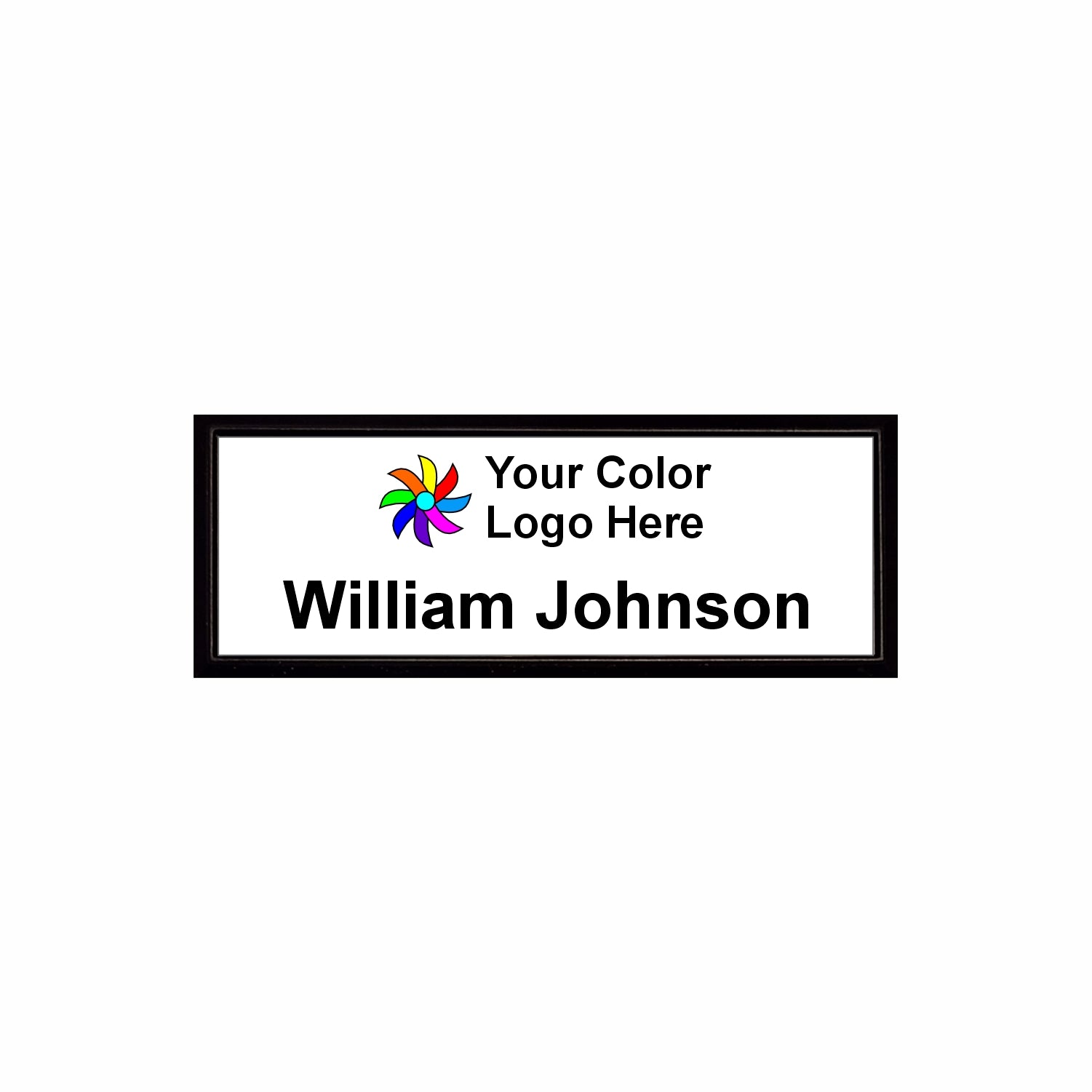 Imprinted Black Framed Name Badge 1"x3" / White