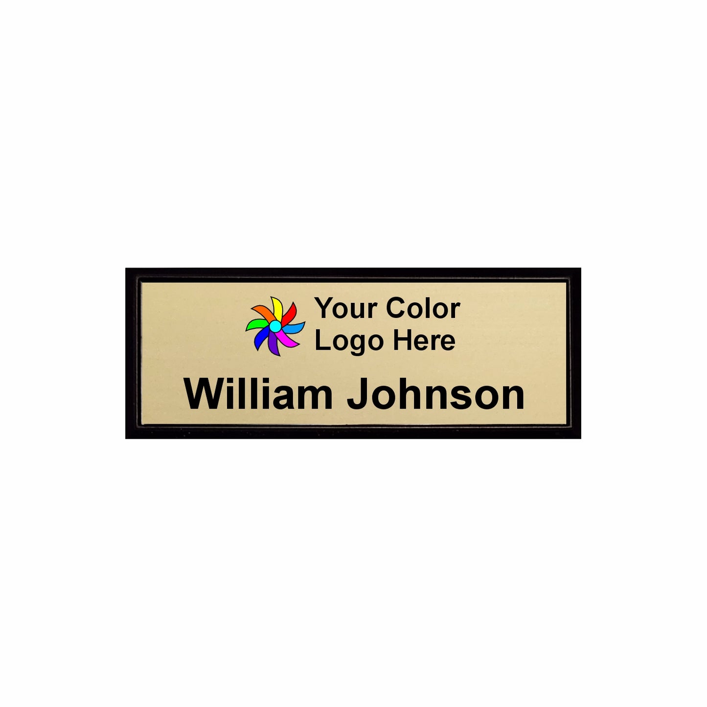 Imprinted Black Framed Name Badge 1"x3" / Gold