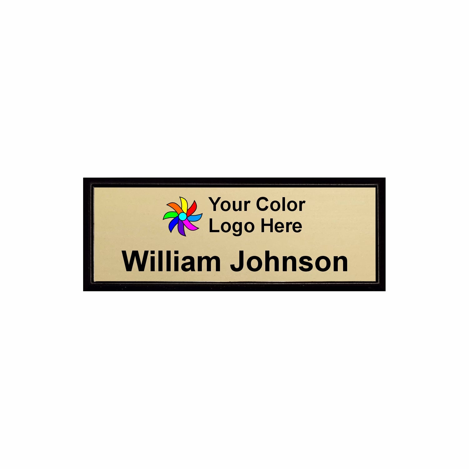 Imprinted Black Framed Name Badge 1"x3" / Gold
