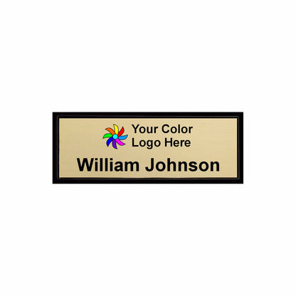 Imprinted Black Framed Name Badge 1"x3" / Gold
