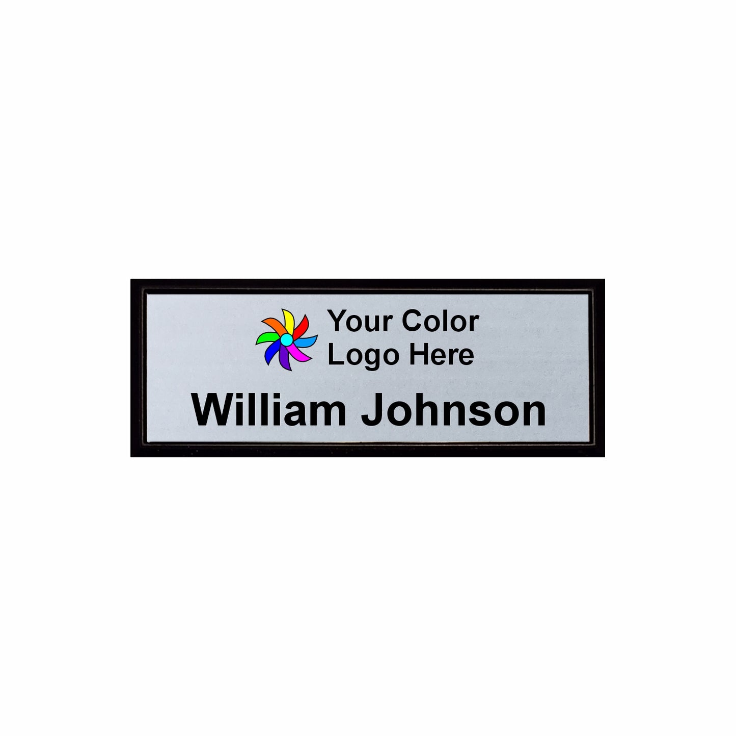 Imprinted Black Framed Name Badge 1"x3" / Silver
