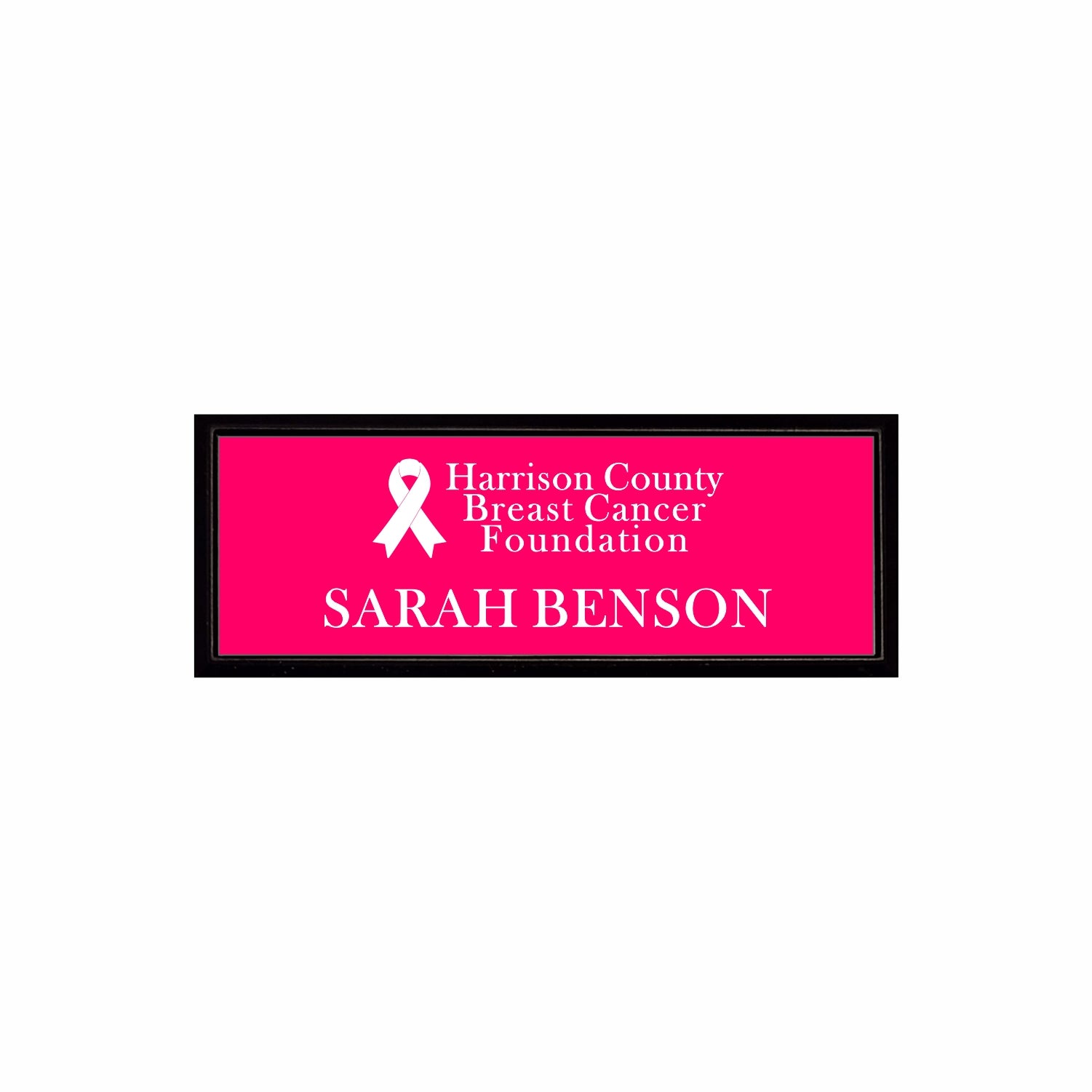 Plastic Black Framed Name Badge 1"x3" / Pink/White