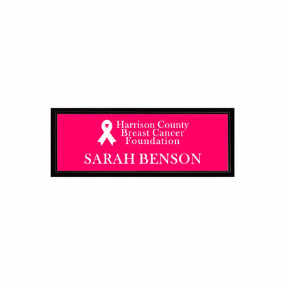 Plastic Black Framed Name Badge 1"x3" / Pink/White