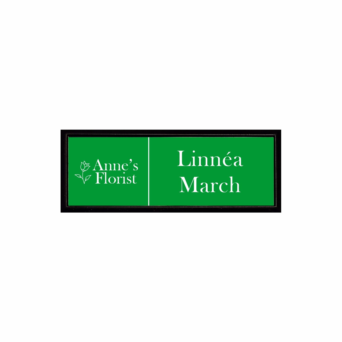 Plastic Black Framed Name Badge 1"x3" / Green/White