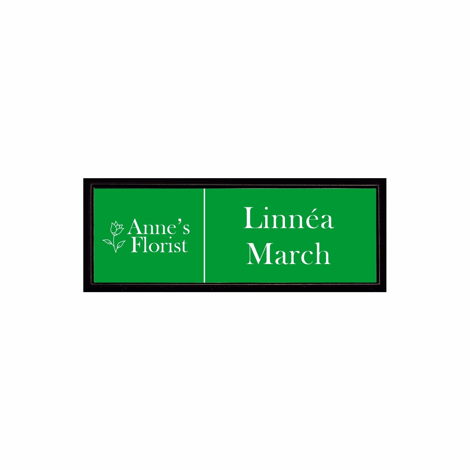 Plastic Black Framed Name Badge 1"x3" / Green/White
