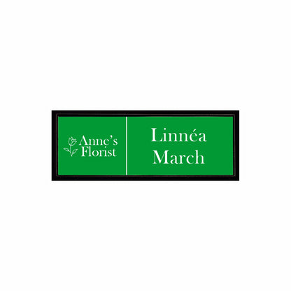 Plastic Black Framed Name Badge 1"x3" / Green/White